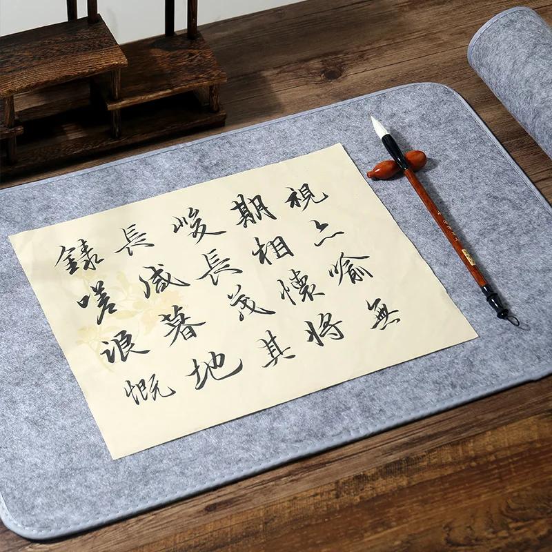 1pc Calligraphy Felt Mat, Thick Desk Pad for Chinese/Japanese Painting & Sumi Ink Writing on Xuan Paper, Gray Protector,feutrine