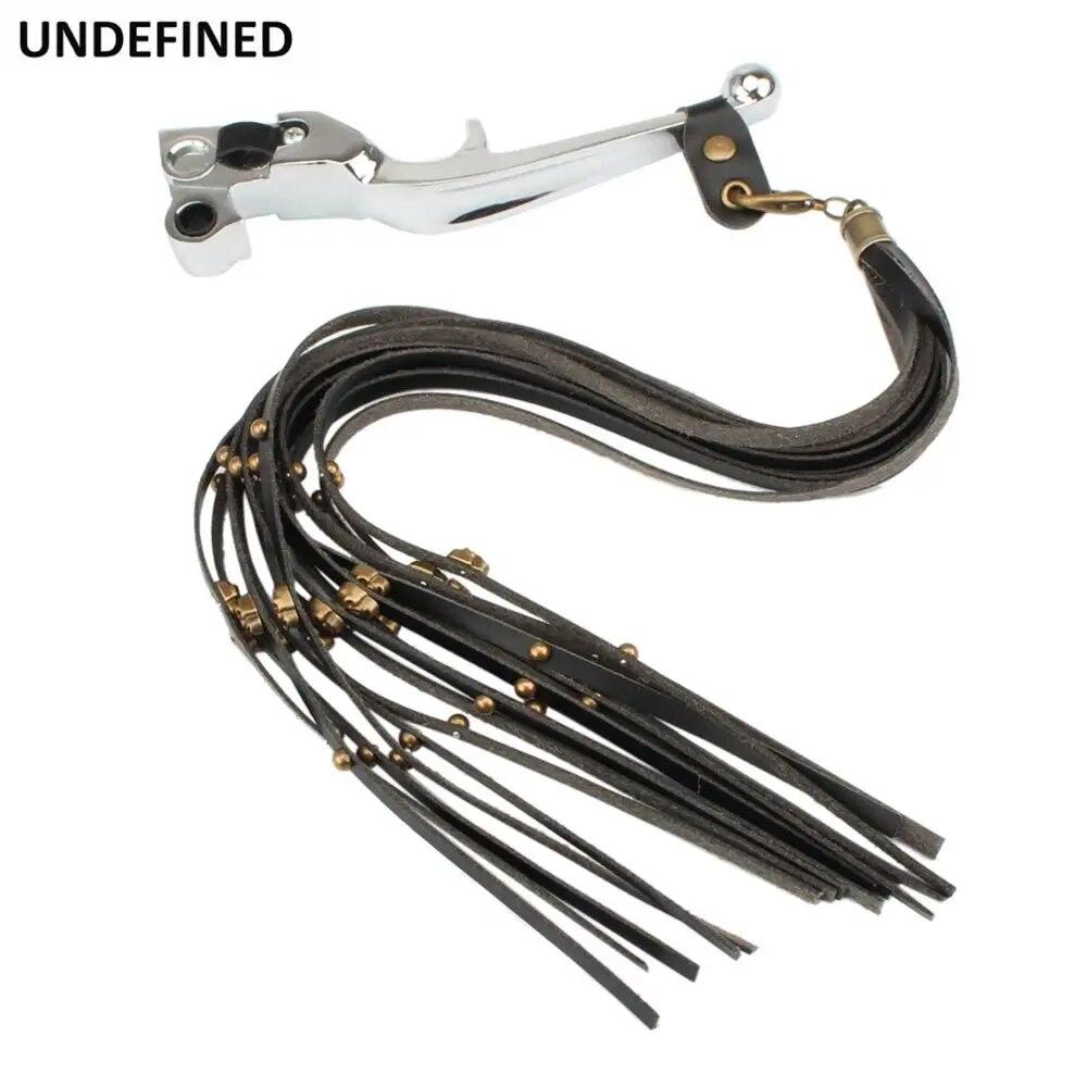 Motorcycle Brake Lever Leather Skull Rivet Fringe Cafe Racer Clutch Lever Grips Cover Tassels for Harley Indian Old School Bike