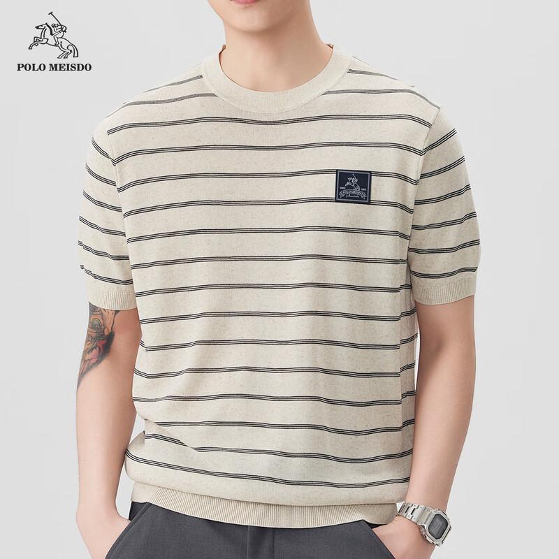 POLOMEISDO Men s Retro Striped Knit Short Sleeve Shirt 3XL