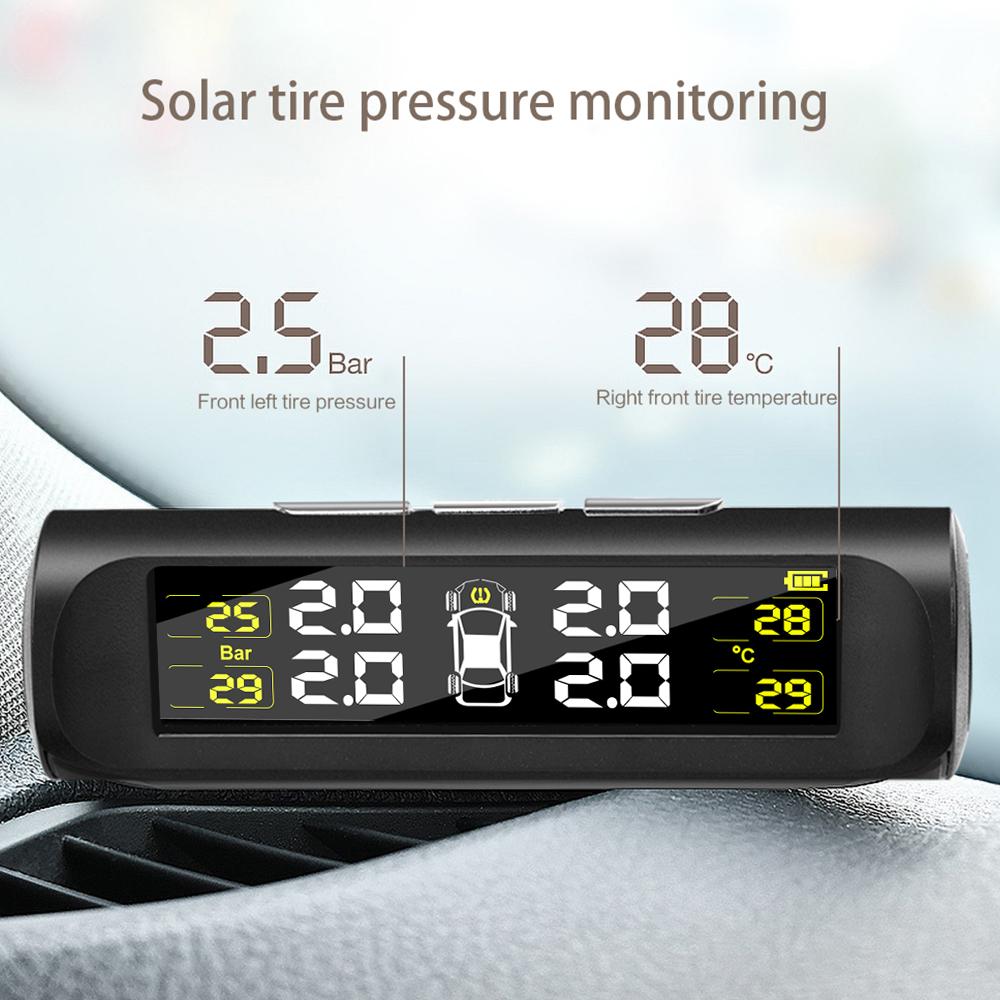 Tire Pressure Temperature Wireless Sensing Tire Pressure Monitor Solar Charging Suitable for Automobile Coupe Suv Mpv Truck