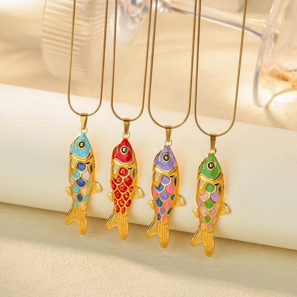 Elegant Enamel Ocean Necklace Snake Chain Marine Life Necklace Cute Fish Pendant Necklace  Daily