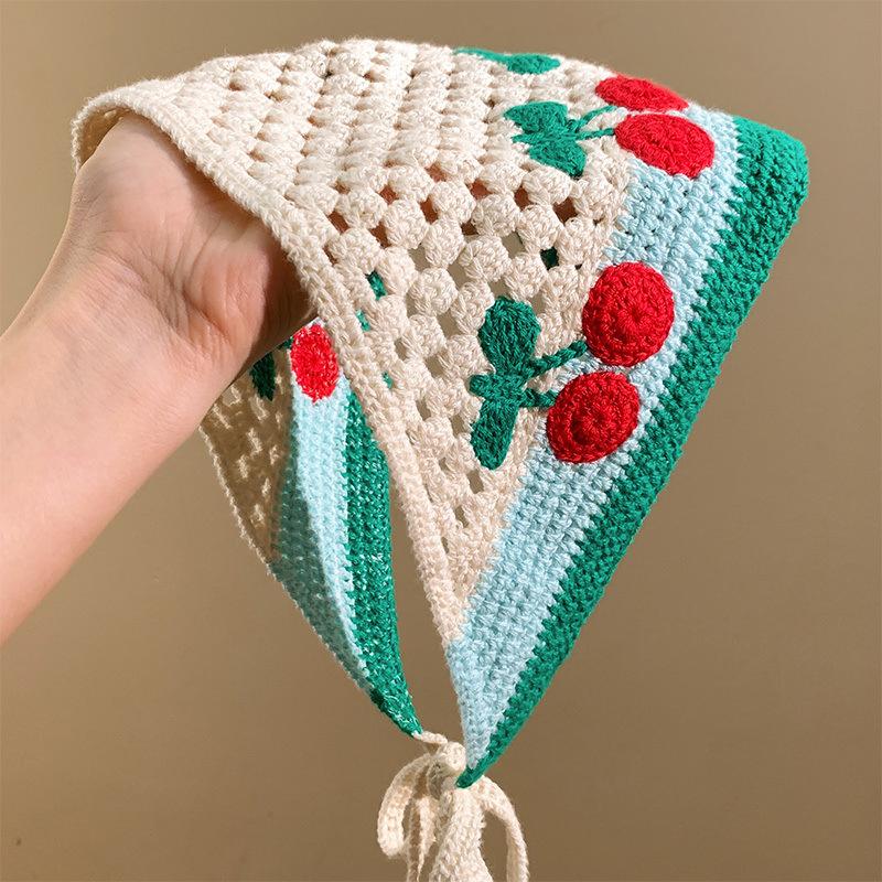 Elegant Knitted Triangle Scarf Headband For Women  Cherry Pattern Hair Band Headscarf Hair Accessories Skirt Butt Curtain
