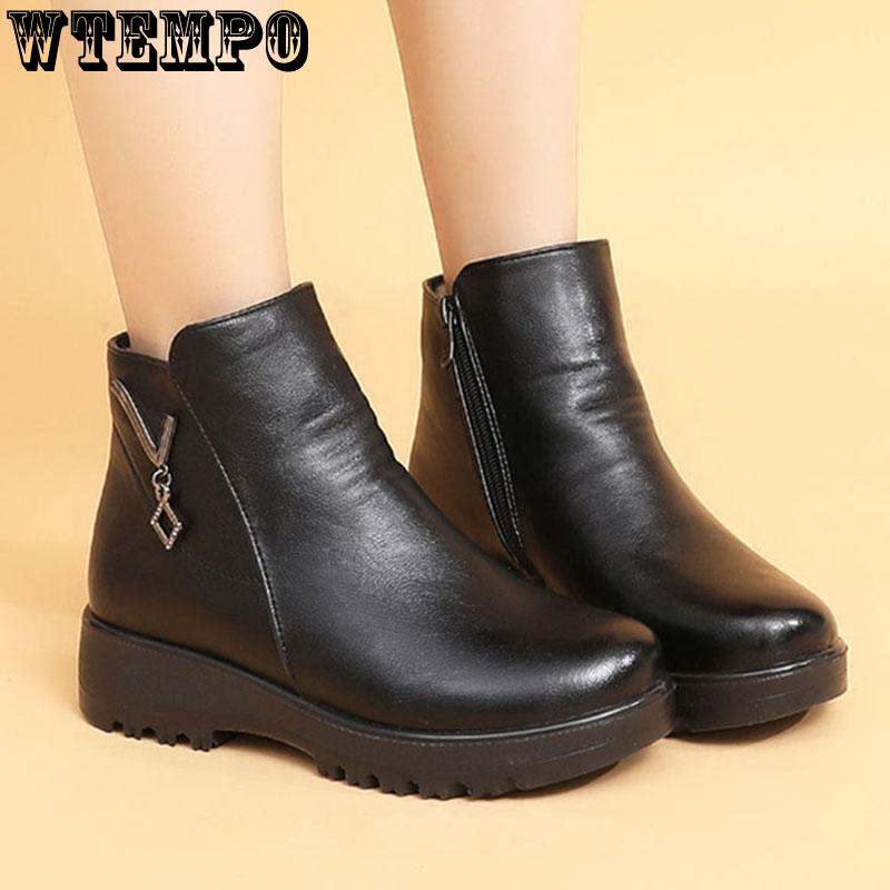 Dámské plyšové teplé kožené boty Měkká kůže Měkká podrážka Protiskluzové Boty na ploché podrážce Kotníkové boty Zateplené boty na zimu