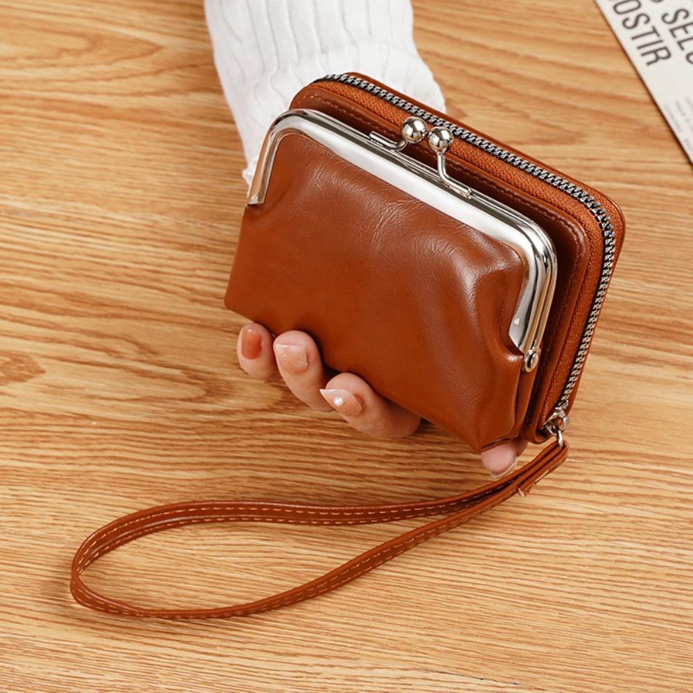 Fashion PU Leather Women Short Wallet with Strap Large Capacity Coin Purse Hasp Design Card Bag Holder Women Girls 1390₽