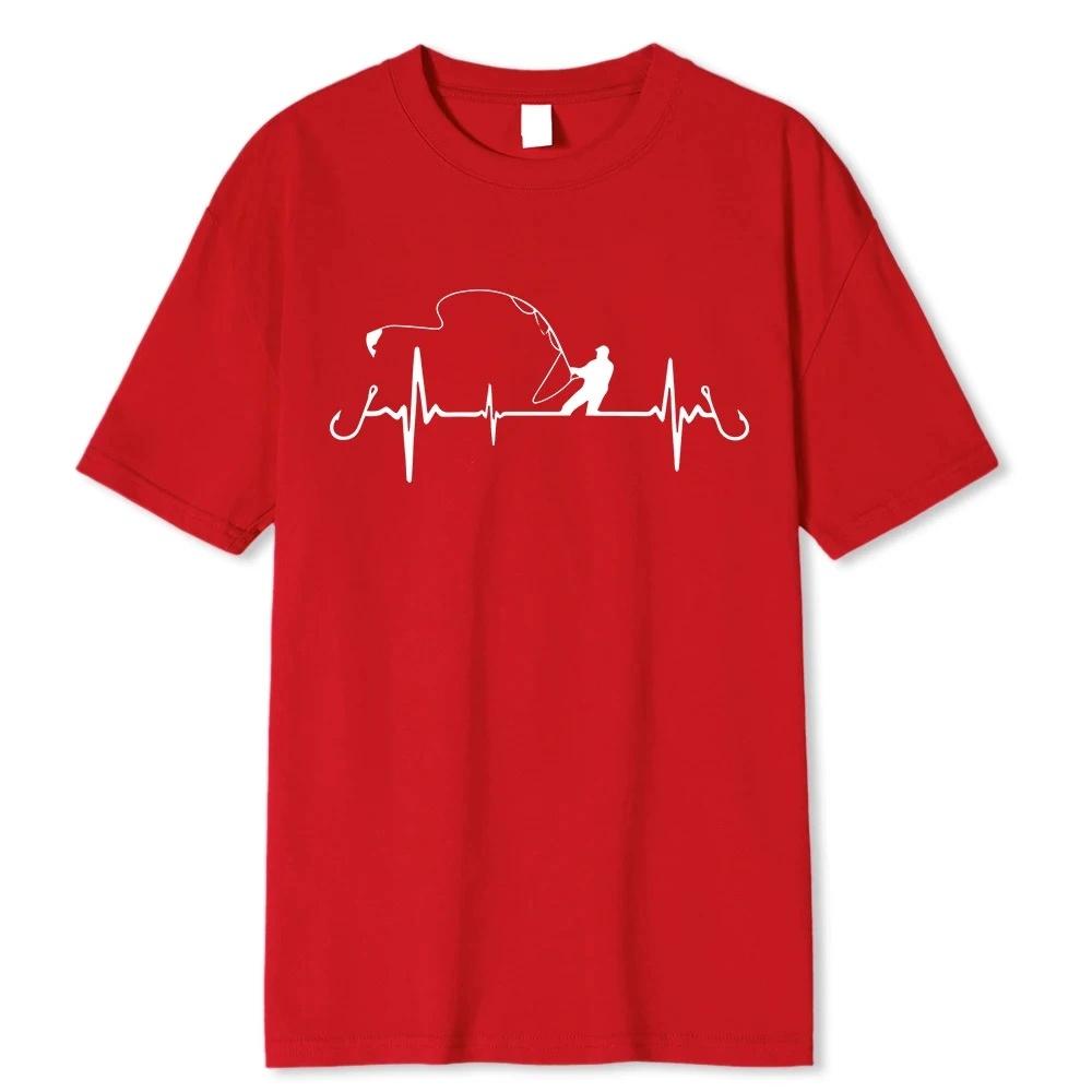Cotton oversized mens fishing heartbeat novel and interesting summer mens loose casual short sleeved tshirt S