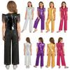 Girls Jazz Dance Outfit Sequin Tassel Cap Sleeve V Neck Asymmetrical Zip Vest with Elastic Waist Pants for Stage Performance
