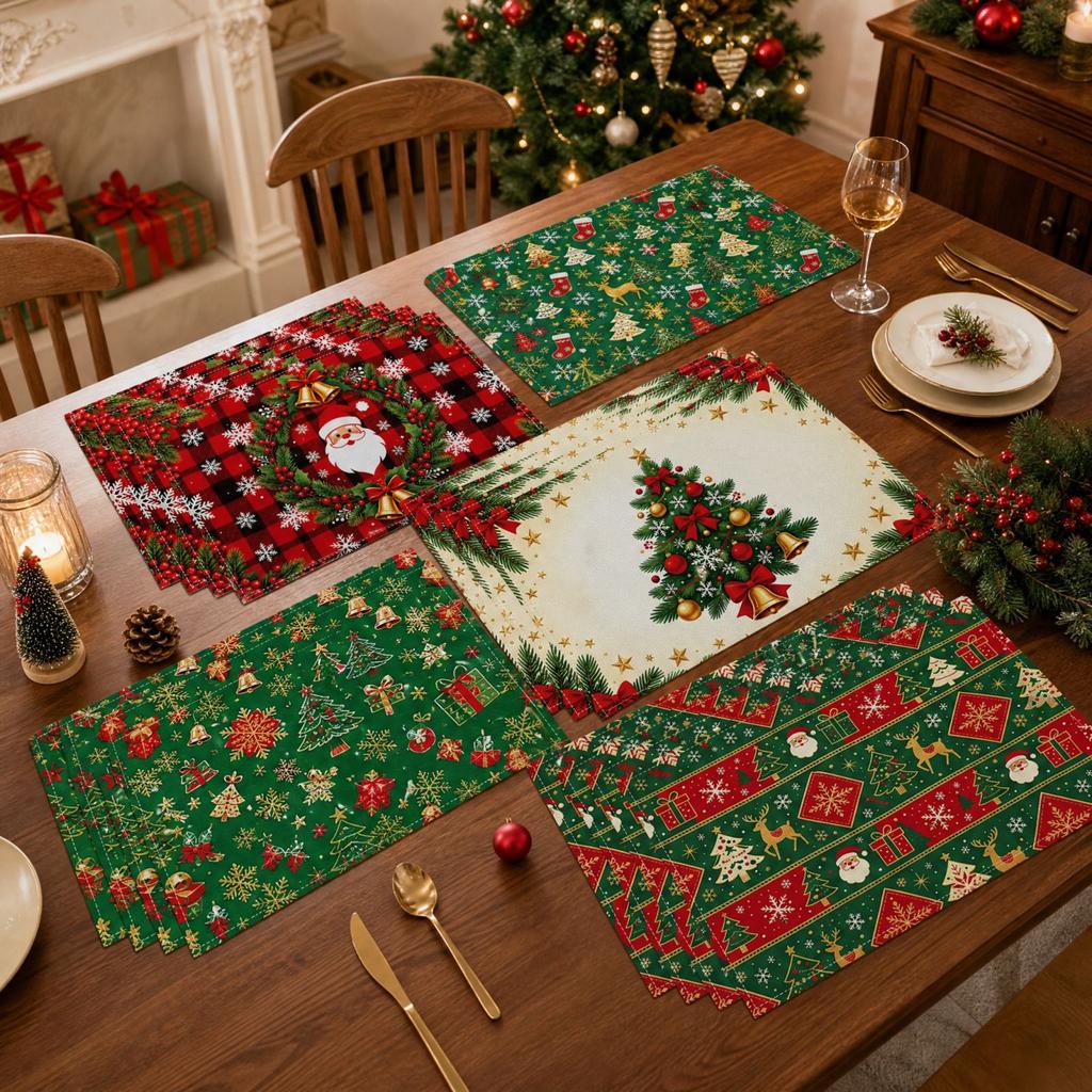 Christmas Theme Printed Placemats for Holiday Party Table Decor and Heat Table Mats