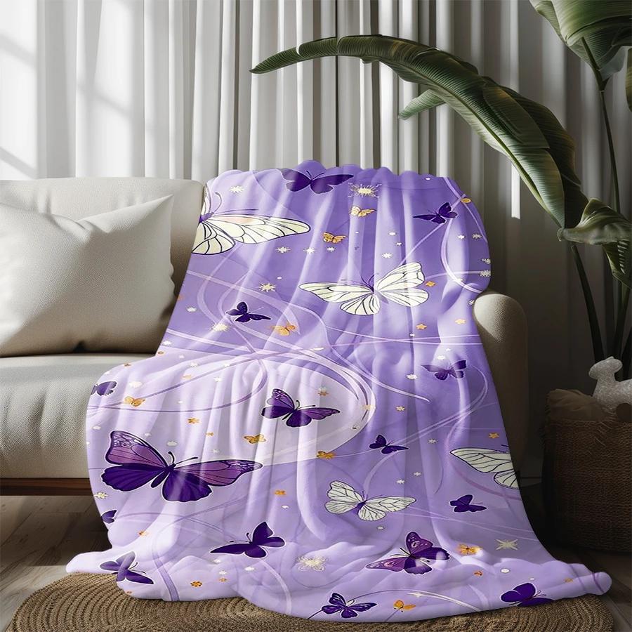 Butterfly Pattern Blanket Microfiber Flannel Cover Blanket Bedroom Living Room Sofa Soft And Comfortable Home Decoration