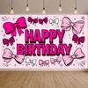 Cute Birthday Banner Dark Red Bow Decor Pink Birthday Banner Girls Birthday Banner Lettering For Kids Celebration