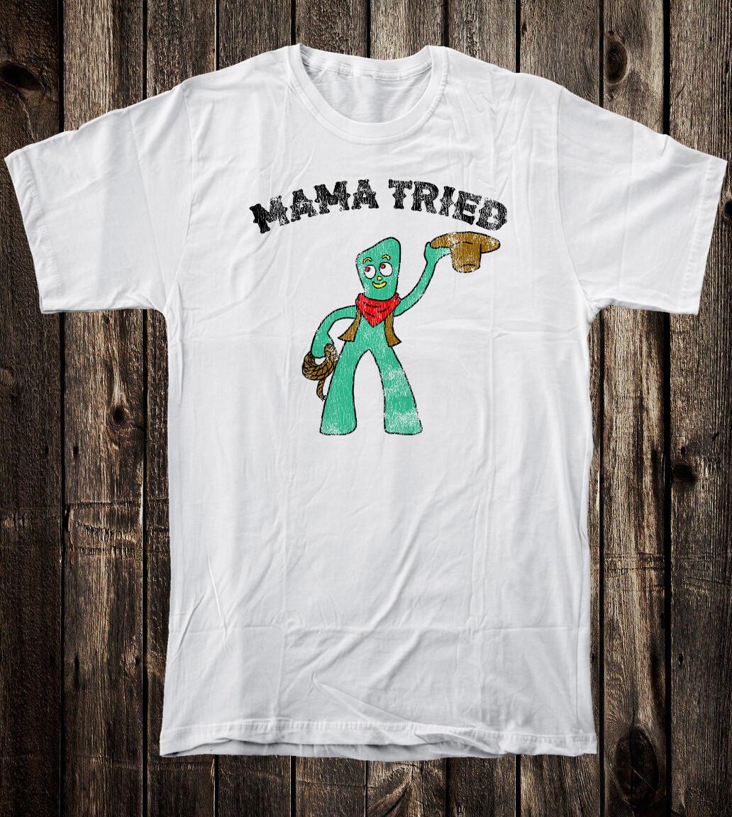 Novelty Tee T Shirt 100% Cotton Funny Retro Gumby Cowboy Mama Tried Tattoo XXL