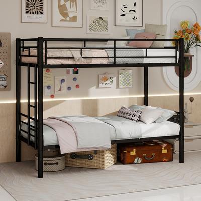 Letto a castello: Dimensioni inferiori in metallo 90*190 cm, scaletta e ringhiere. Convertito in due letti singoli. Non include materassi a molle. Classico nero.
