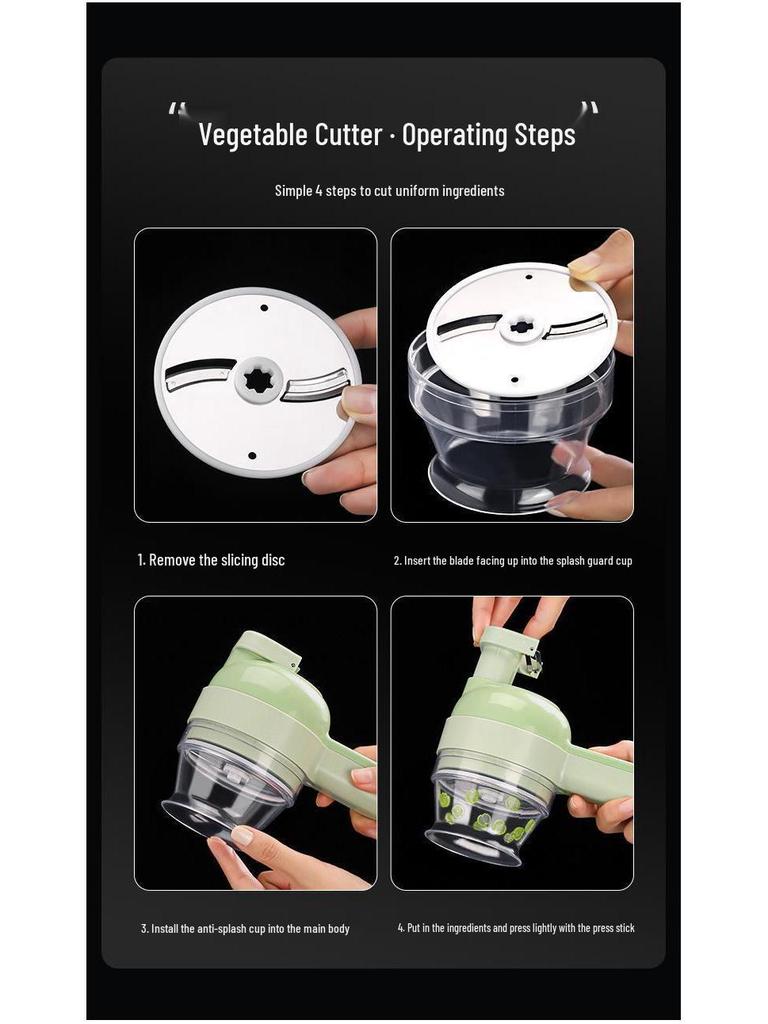 Four-in-One Electric Vegetable Cutter and Chopper: Multifunctional Garlic Masher and Slicer