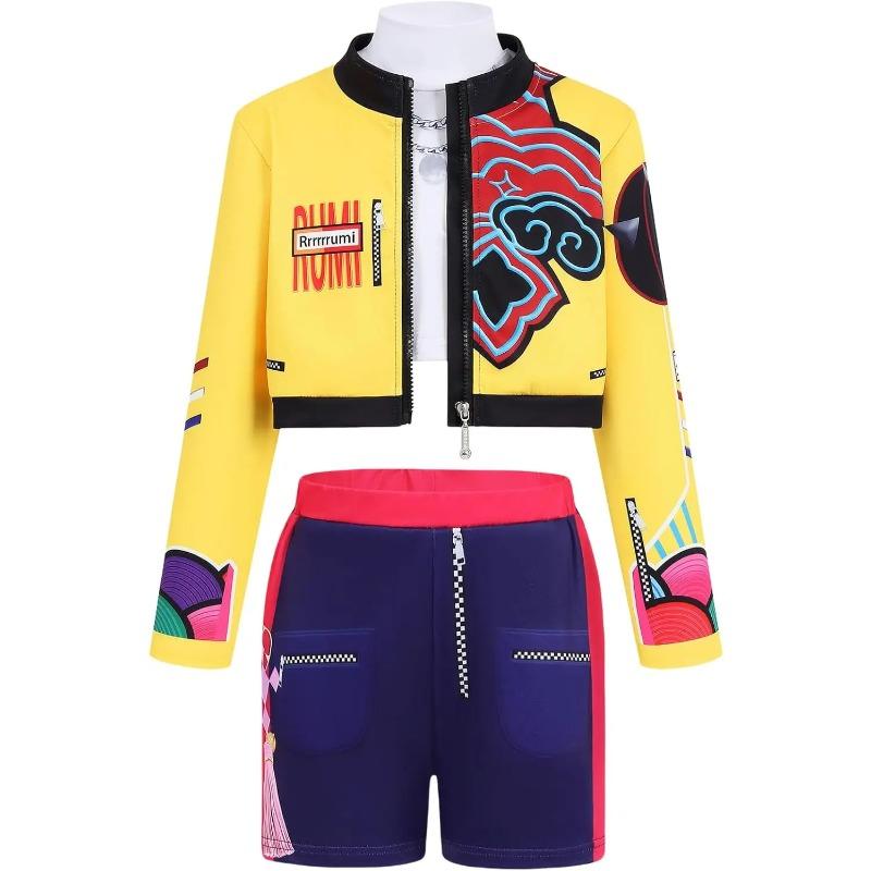 Kpop Rumi Party Girls Dämon Kostüm Jäger Cosplay Outfit Jacke Top Shorts Kinder Halloween Kostüme Sänger Cosplay