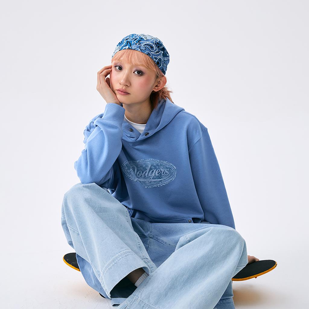 New MLB MONOGRAM Monogram Collection Los Angeles Dodgers SS25 Sweatshirt Unisex Dark Sky Blue 3AHDM0551-07SBD