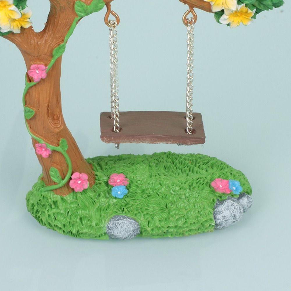 Handmade Resin Fairy Garden Swing Frangipani Tree Base Creative Design Tree Swing Statue Miniature Figurine Flower Tree Model