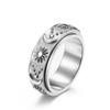 Vintage Fashion Anti Stress Titanium Steel Biker Star Moon Rotatable Spinner Fidgets Rings Punk Anxiety Rings