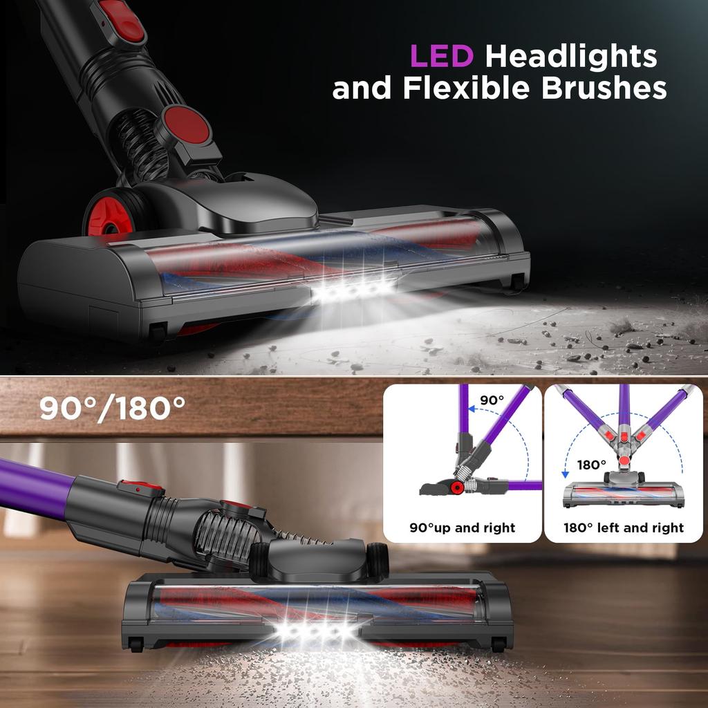 Cordless Vacuum Cleaner, 38000PA/450W 50min 2500mah for Home Pet Hair Carpet Wood Floor