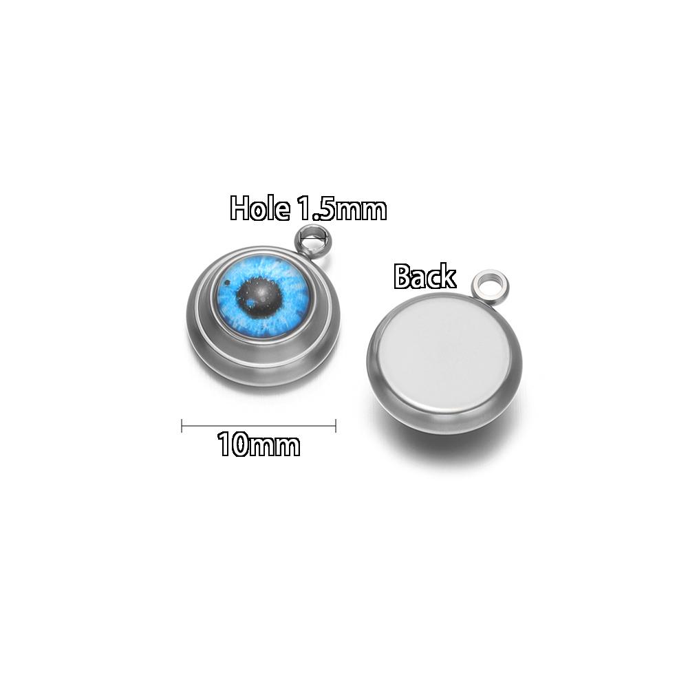 10 Stück Edelstahl 10mm Blaue Augen Abstandshalter Anhänger für DIY Boho Schmuckherstellung Halsketten Zubehör Armband Ohrringe Verbinder