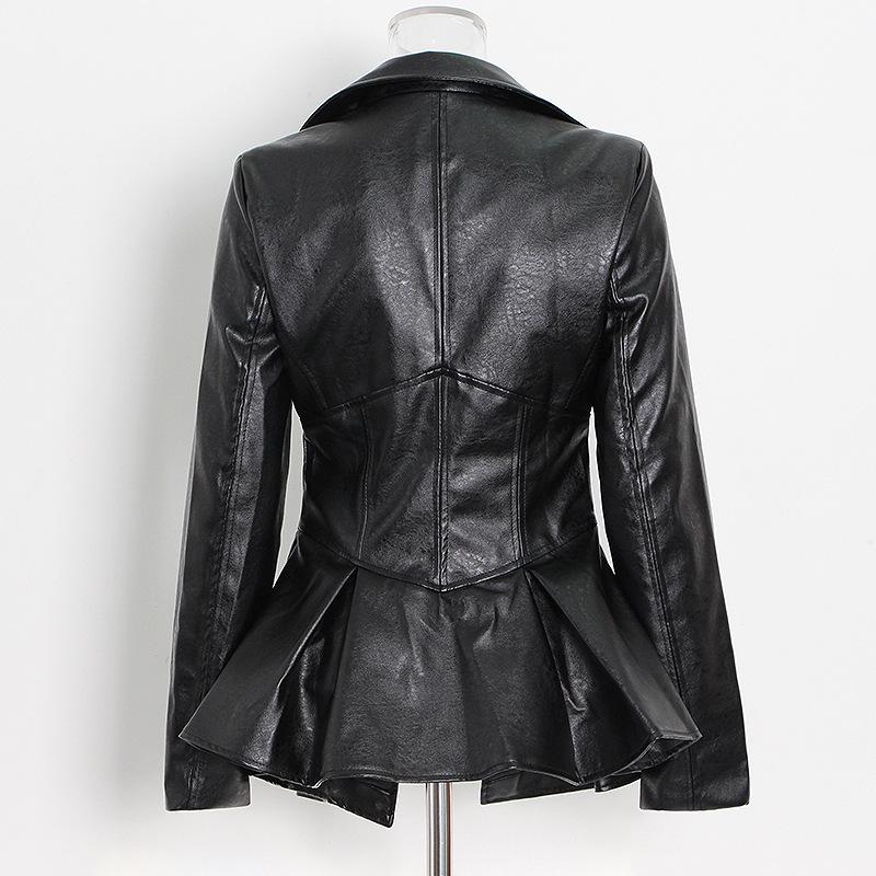 Chic Spring 2026 Women's Leather Jacket - Stylish Waist-Cinched Slim Fit in Solid Color