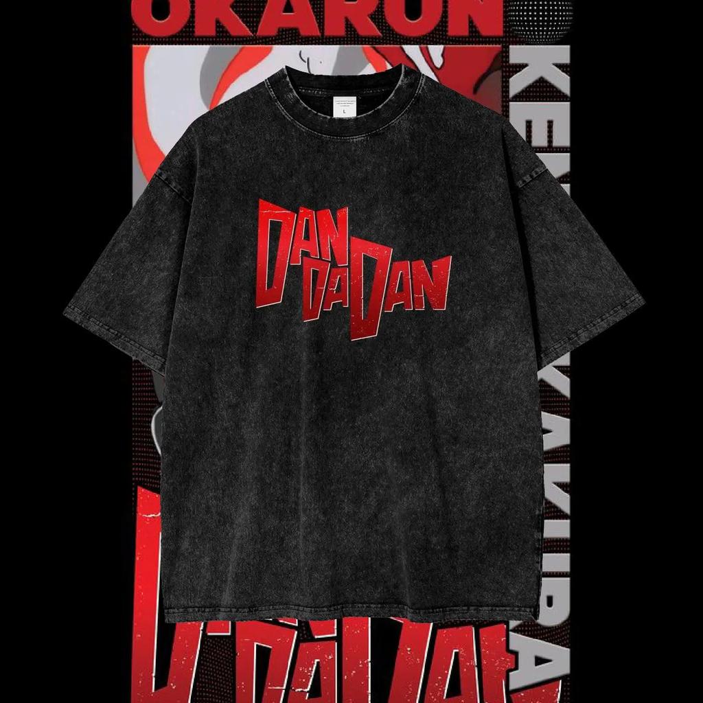 Dandadan Anime T-shirt For Men Women Okarun and Momo Cotton Tops Summer Vintage Washed Men's T-shirt Clothing