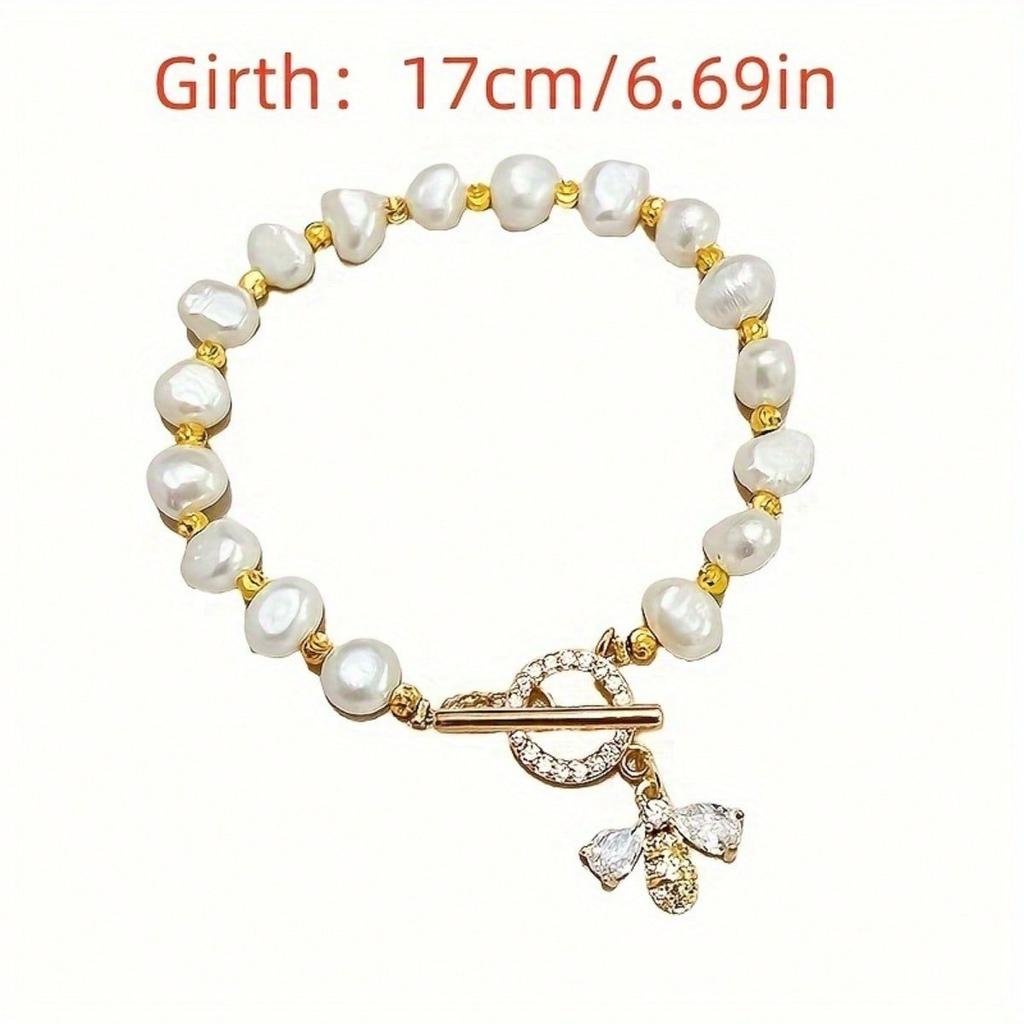 1pc Imitation Pearl Bracelet, Ladies' Fashionable and Simple Little Bee Pendant Bracelet
