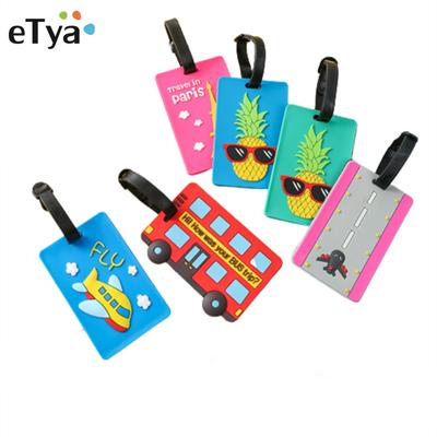 Etichette per bagagli da viaggio, accessori, etichette per bagagli con simpatici cartoni animati, in silicone, in plastica, per ID, porta indirizzo, bus, carta d'identità