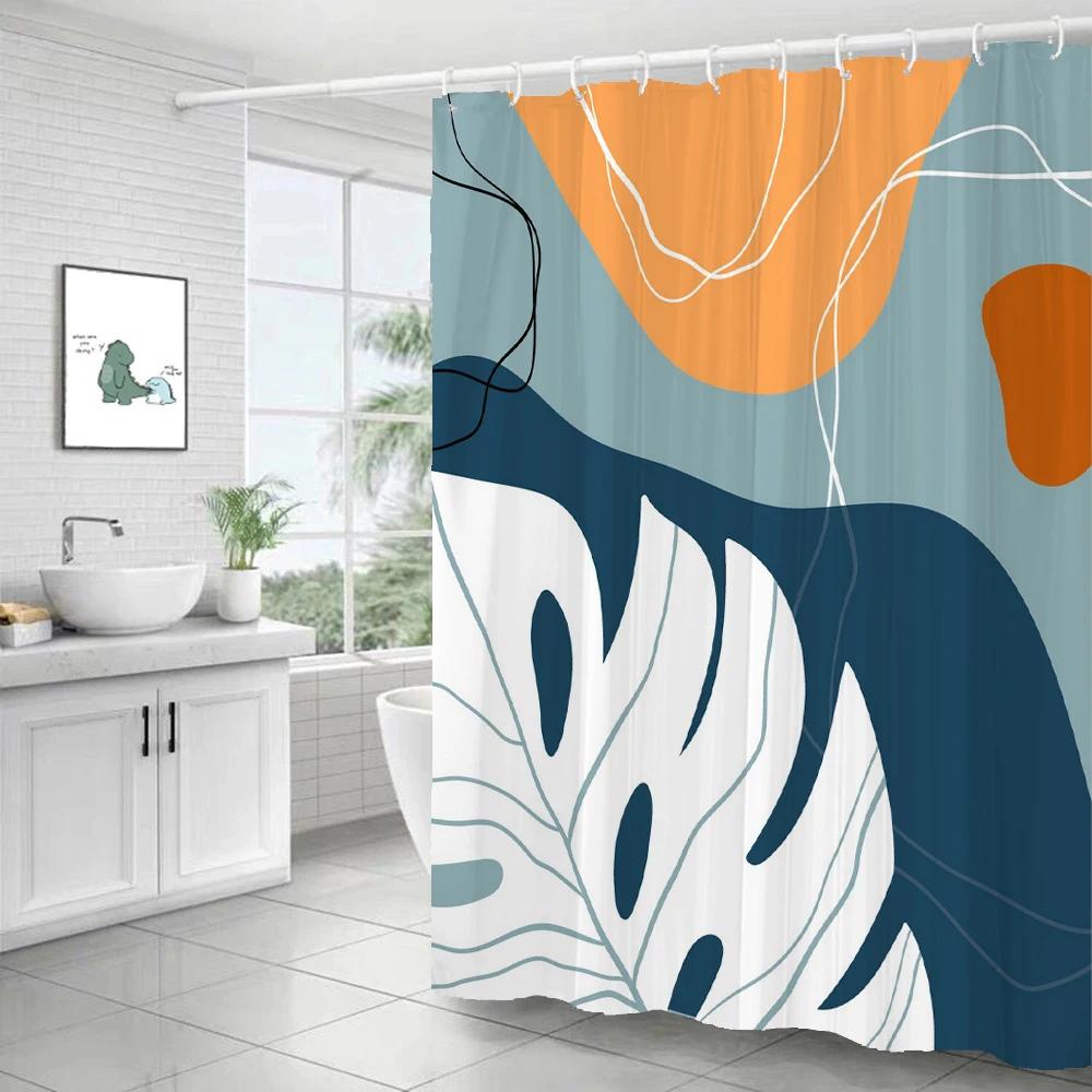 Nordic Style Shower Curtain Plant Leaves Bath Curtain Print Polyester Fabric Waterproof Bathroom Curtains With Hooks Bath Screen