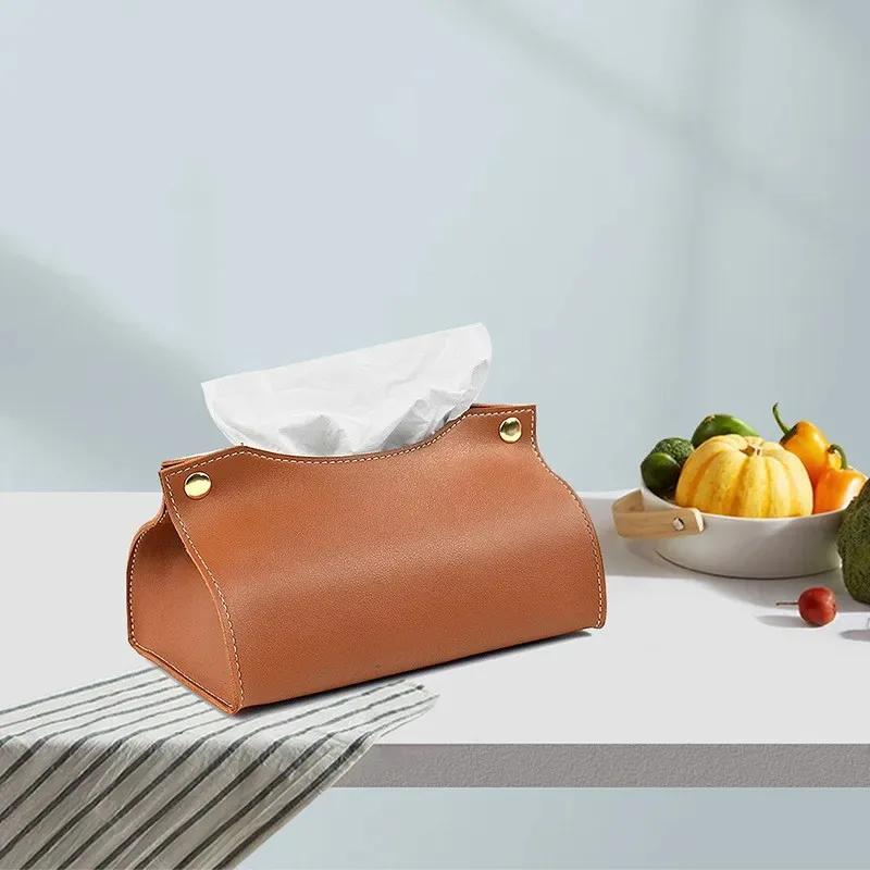 High Quality PU Leather Handbag Purse Tissue Box Holder Home Solid Color Storage Box Napkin Holder Tissue Boxes Napkin Holder