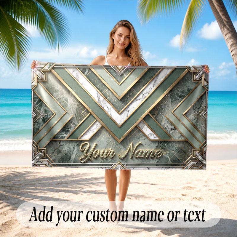 Abstract Geometric Theme Soft Beach Towel Personalized Custom Name Text Towel Portable for Beach Pool Travel