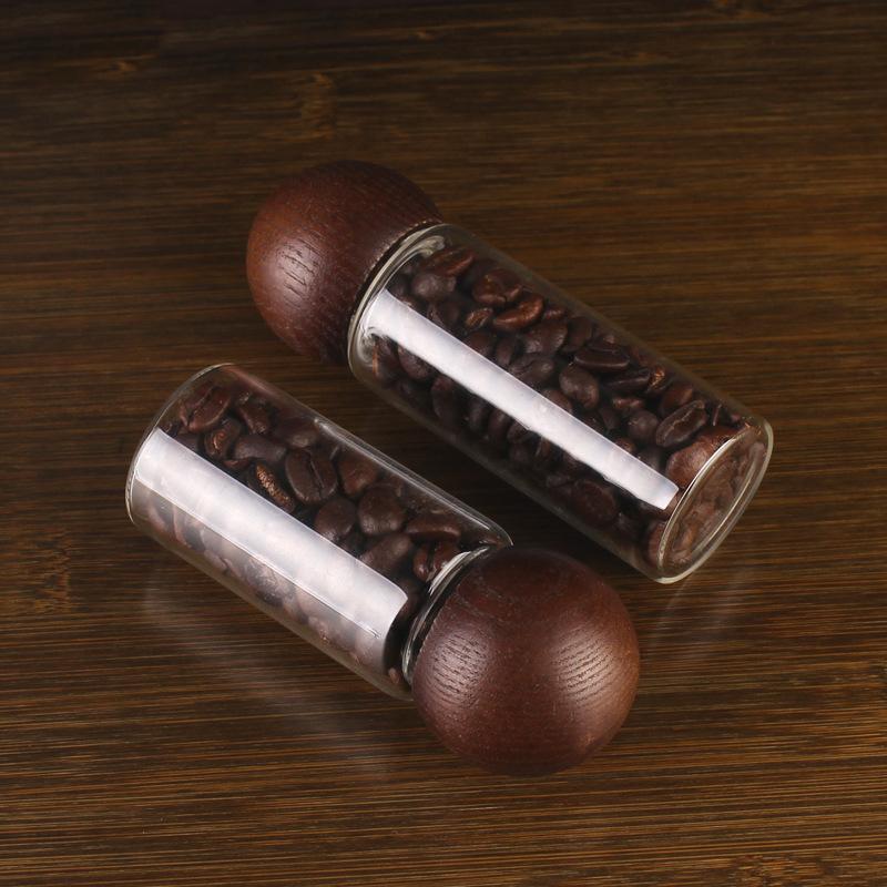 

Glass Coffee Bean Storage Container Tube With Wood Tool Bottled Tubes Grain Storage Wooden Sealed Canisters Barista Tool 1PCS