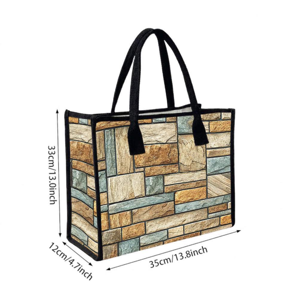 Vintage Stone Pattern Tote Bag for Daily Commute Shopping Portable Casual Large Carry Bag