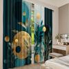 Set Of 2 Flat Printing Drapes Golden Botanical Circles Digital Printed Polyester Festive Wall Decor Event Decoration Curtain