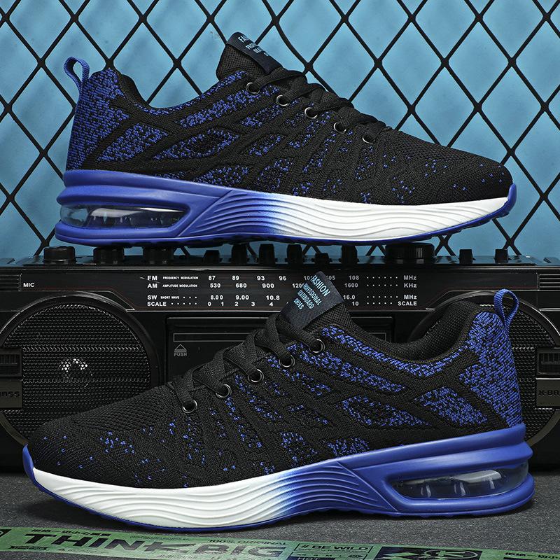 Autumn low-top large-size men's shoes fly-woven mesh breathable running shoes air cushion soft-soled sports shoes