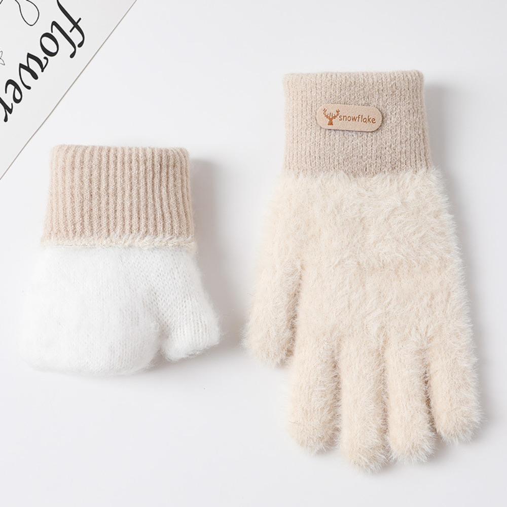 Fashion Thickened Furry Gloves Solid Color Cold-proof All Finger Mittens Warm Windproof Knitted Gloves Men Women