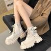 Fashion Comemore New Fashion Ankle Boots Female Belt Buckle Solid Color Autumn Thick Bottom Women Shoe Lace-up Middle Heel Botines Mijer