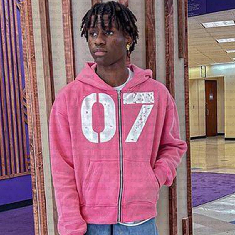 European & American Trendy Hooded Cardigan: Street Hip Hop Style Sweatshirt with Digital 07 Print