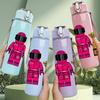 1PC Pink Space Suit Astronaut 750ml Color Plastic Sports Water Bottle Leakproof Flip Straw Lid Suitable for Sports Office Home Use