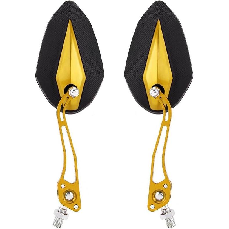 Pair of Motorcycle Mirrors, Black Aluminum Adjustable Stalk, Universal Mount for 8mm or 10mm Handlebar, for Scooters and Bikes