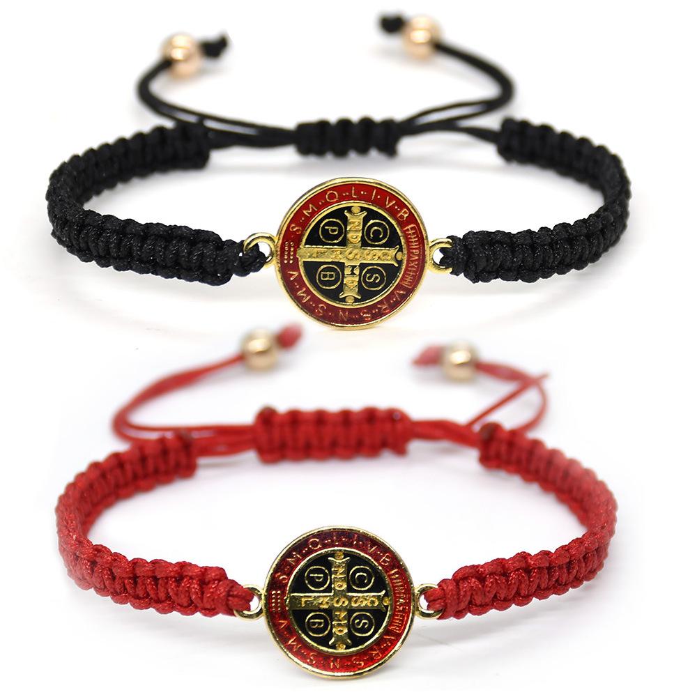 Christian Bracelet Of Saint Benedict, Red Or Black Cord Chain, Saint Benedict Cross Bracelet, Lucky Charm, Jewelry For Men And Women.