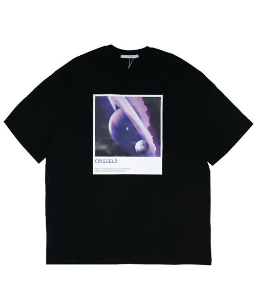 CRISCELO (Unisex) Planet Short Sleeve T-Shirt - (Black 20-Count Oversized Fit)