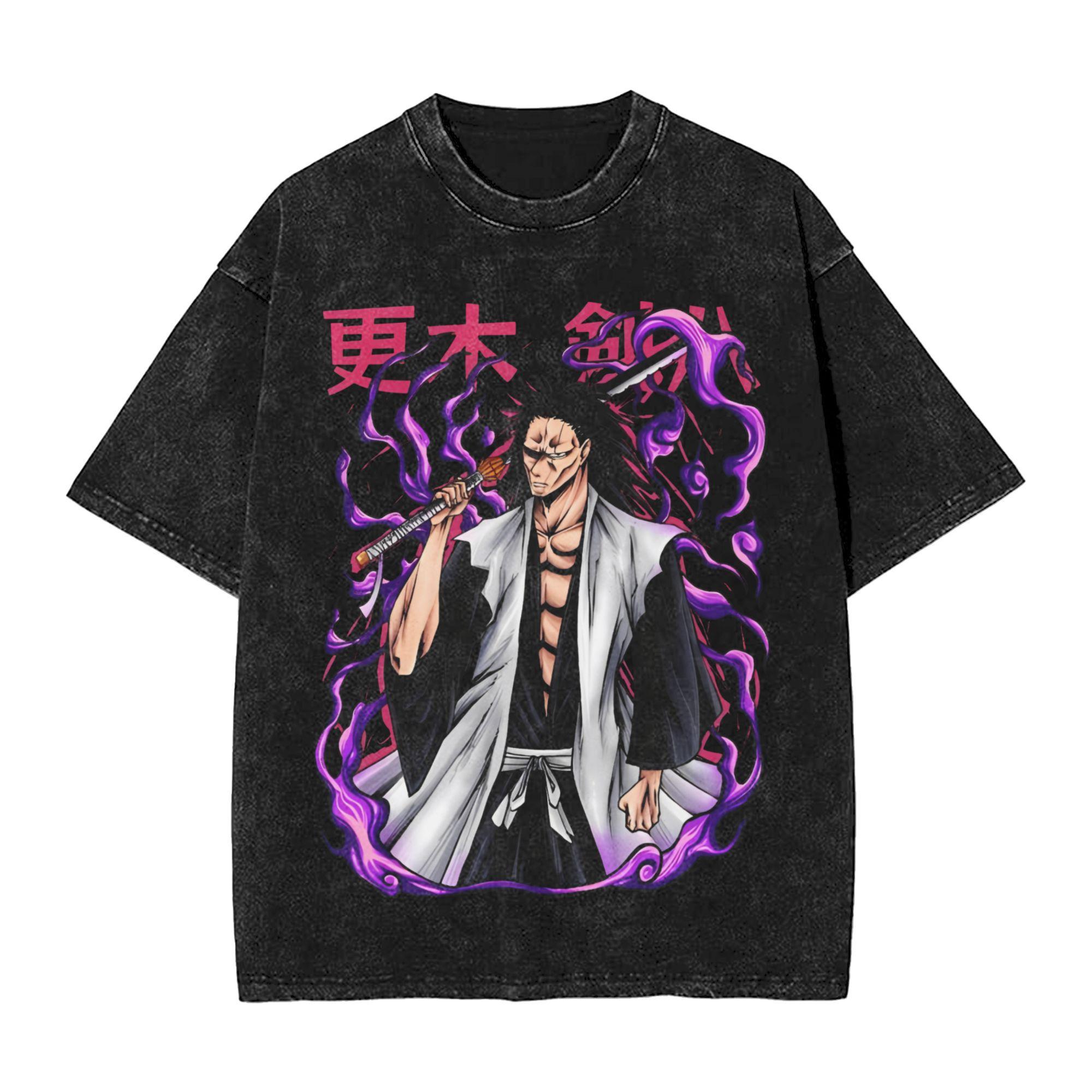 

Manga BLEACH Tshirt Zaraki Kenpachi Graphic T Shirt Mens Clothing Short Sleeve Tees Cotton Vintage Washed Oversized Tshirt S