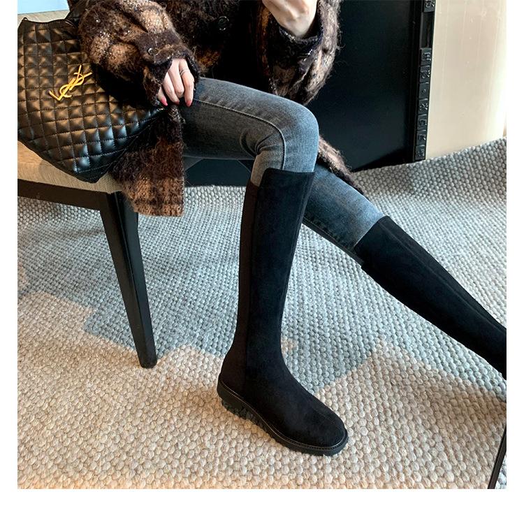 Grape Mother Korean Version Boots Splicing Design Square Head Thick Heel High Tube But Knee Thin Boots Knight Boots Women's Autumn and Winter