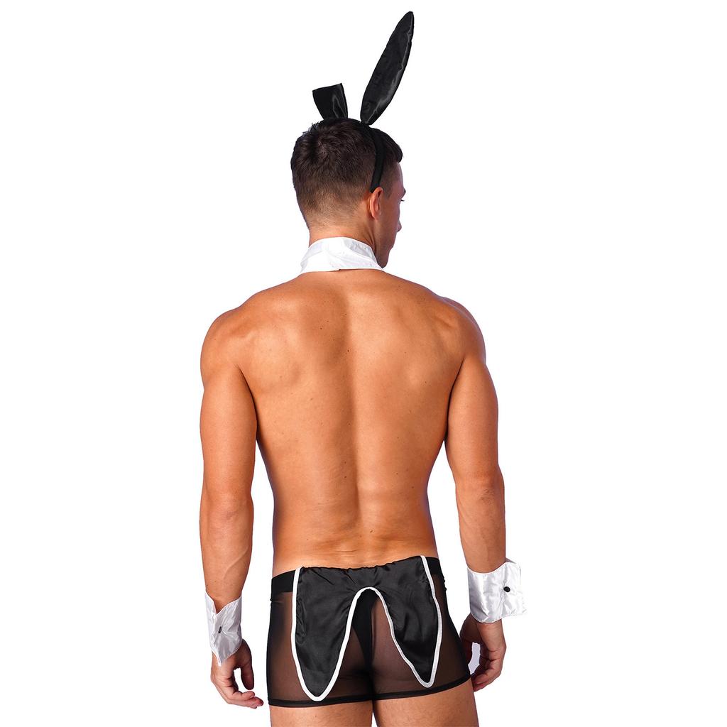 Mens Rabbit Ears See Through Boxer Briefs Underwear Set Halloween Costume