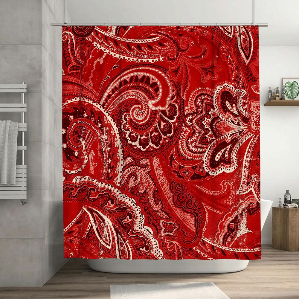 Red Paisley Pattern Shower Curtain Decorative Bathtub Liner for Bathroom Accessories Home Improvement