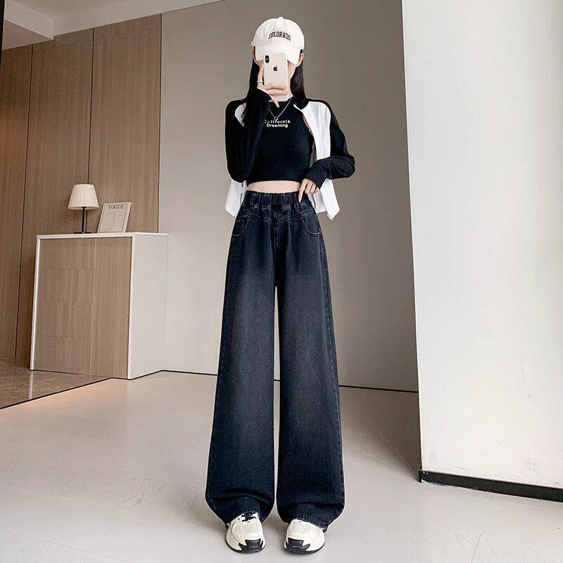 2026 Women s Plus Size High Waist Black Jeans - Slimming Elastic Waist & Loose Straight Leg for Spring & Autumn. XL [117-128 pounds]