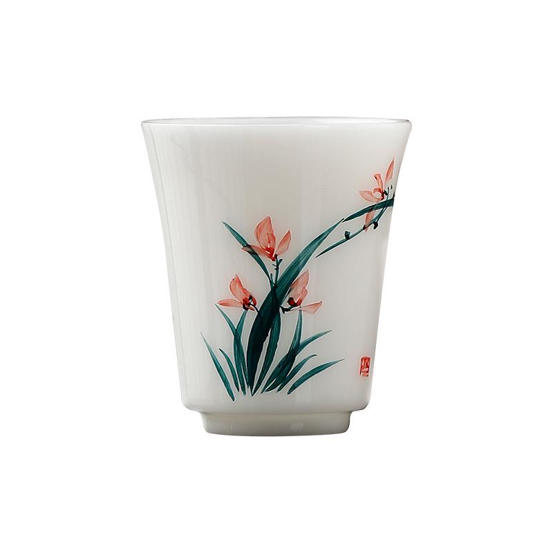 Hand-Painted Raw Jade Porcelain Tea Cup - Underglaze Blue and White Kung Fu Single Cup