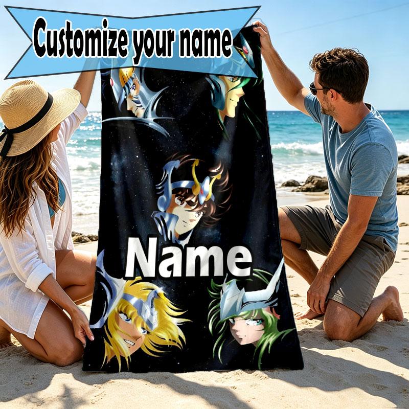 Custom Name Personalized Saint Seiya Print Beach Towel, for Trip Camping Beach Party Home Decor, Birthday Gift for Family & Friends