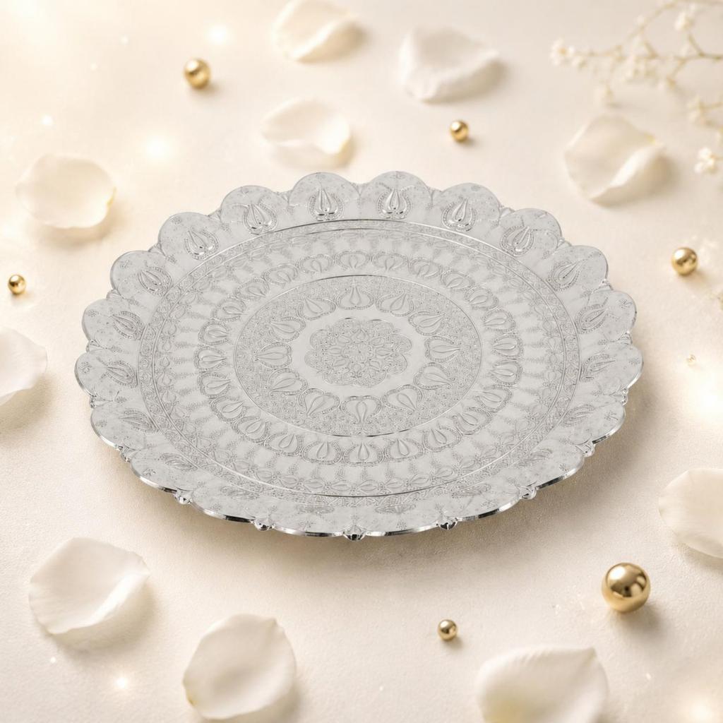 Gold Round Tray European Design Round Serving Tray Ornate Fruit Plate High-Luster Finish Table Decor Antique Look for Party