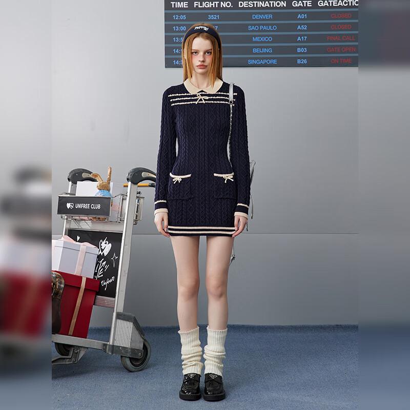 UNIFREE Women's Retro Color Block Knit Mini Dress