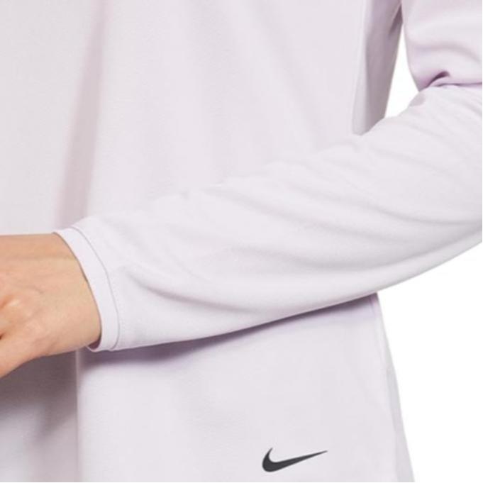 Nike Solid Color Logo Print Half Button Pullover Long Sleeve Polo Shirt Women Tops Pink Purple DH2317-530